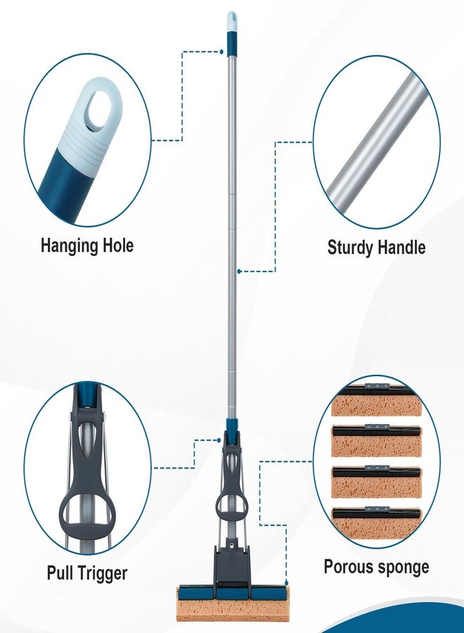 TreeLen Sponge Mop for Floor Cleaning, 50" Heavy Duty Roller Mop with 4 Cellulose Refill Heads, Easy Self-Squeeze for Hardwood Tile Concrete, Wall Ceiling - Image 3